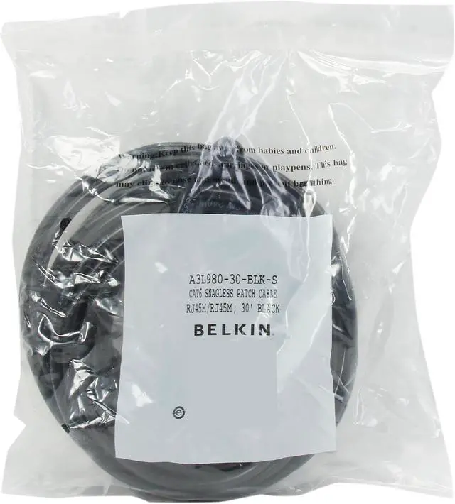 Alt view image 3 of 3 - Belkin A3L980-30-BLK-S 30 ft. Cat 6 Black UTP Patch Cable