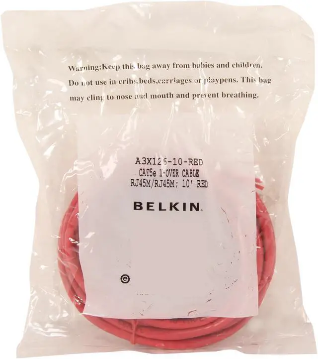 Alt view image 3 of 3 - Belkin A3X126-10-RED 10 ft. Cat 5E (Crossover) Red Cable
