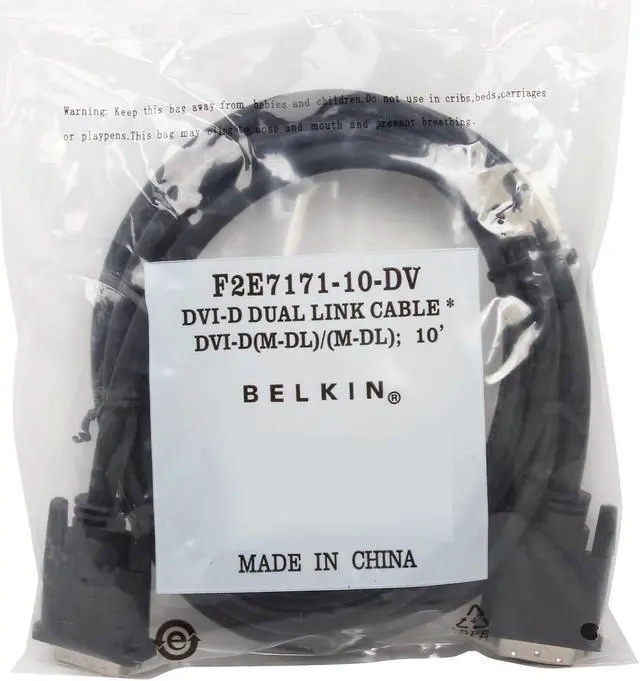 Alt view image 3 of 3 - Belkin F2E7171-10-DV Black 1 x DVI-D Male to 1 x DVI-D Male Male to Male Dual Link DVI-D Digital Video Cable
