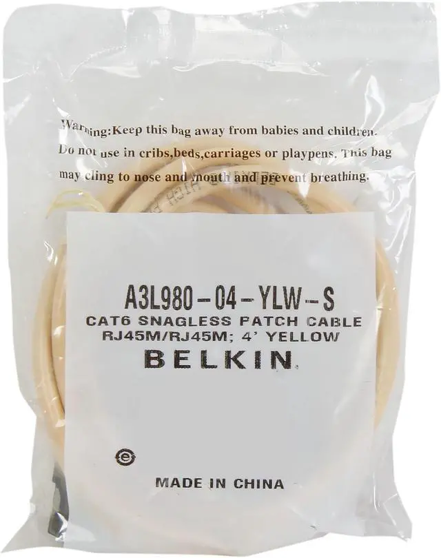 Alt view image 3 of 3 - Belkin A3L980-04-YLW-S 4 ft. Cat 6 Yellow Snagless Patch Cable