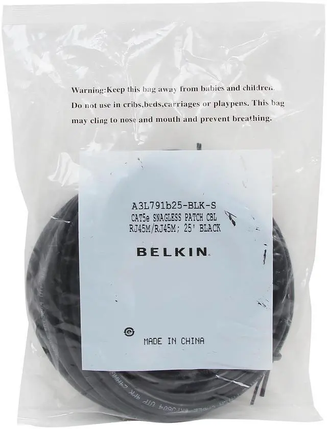 Alt view image 3 of 3 - Belkin A3L791B25-BLK-S 25 ft. Cat 5E Black Patch Cable