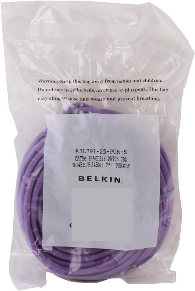 Alt view image 3 of 3 - Belkin A3L791-25-PUR-S 25 ft. Cat 5E Purple Patch Cable