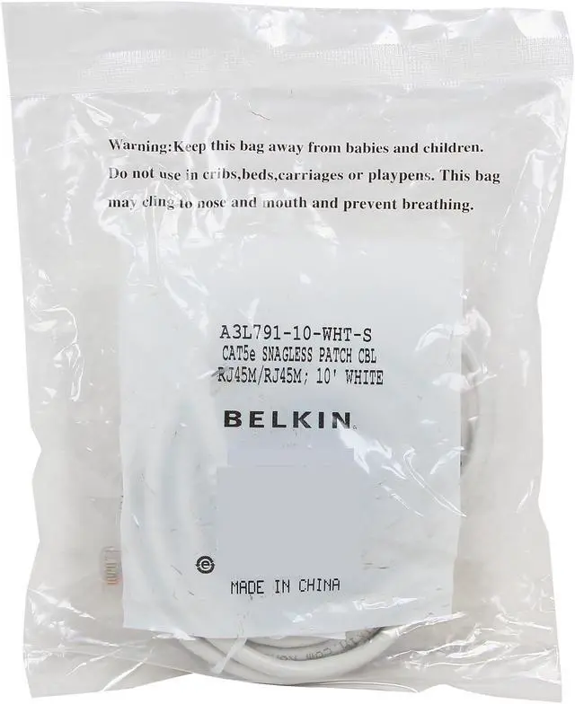 Alt view image 3 of 3 - Belkin A3L791-10-WHT-S 10 ft. Cat 5E White Patch Cable
