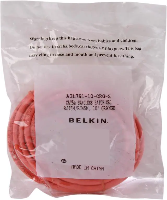 Alt view image 3 of 3 - Belkin A3L791-10-ORG-S 10 ft. Cat 5E Orange Patch Cable