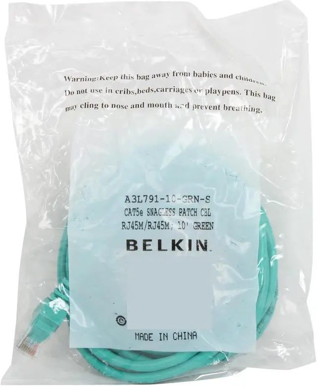 Alt view image 3 of 3 - Belkin A3L791-10-GRN-S 10 ft. Cat 5E Green Patch Cable