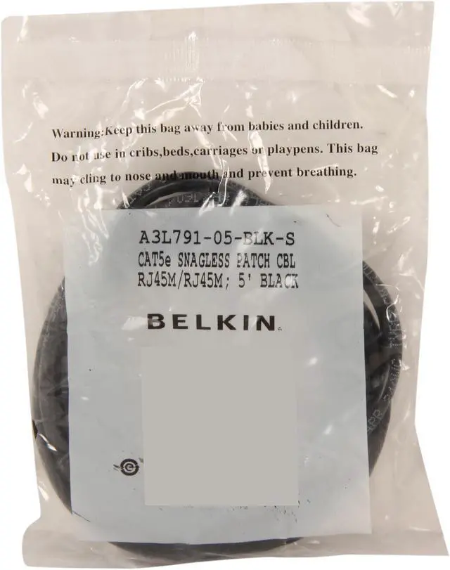 Alt view image 3 of 3 - Belkin A3L791-05-BLK-S 5 ft. Cat 5E Black Patch Cable