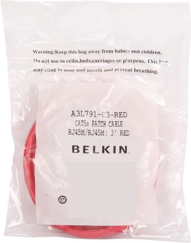 Alt view image 3 of 3 - Belkin A3L791-03-RED 3 ft. Cat 5E Red LAN UTP RJ45M/RJ45M CAT5E Patch Cable 4PAIR