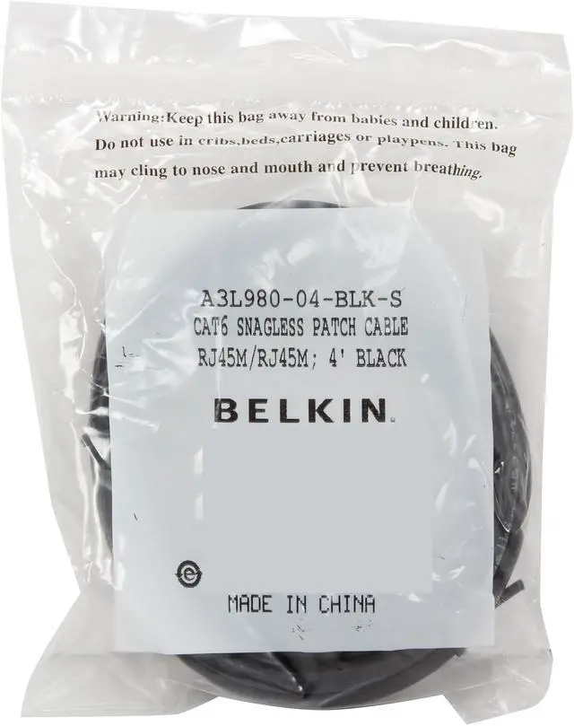Alt view image 3 of 3 - Belkin A3L980-04-BLK-S 4 ft. Cat 6 Black CAT6 UTP RJ45M/RJ45M Snagless Black Patch Cable