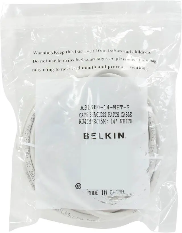 Alt view image 3 of 3 - Belkin A3L980-14-WHT-S 14 ft. Cat 6 White UTP RJ45M/RJ45M Snagless  Patch Cable