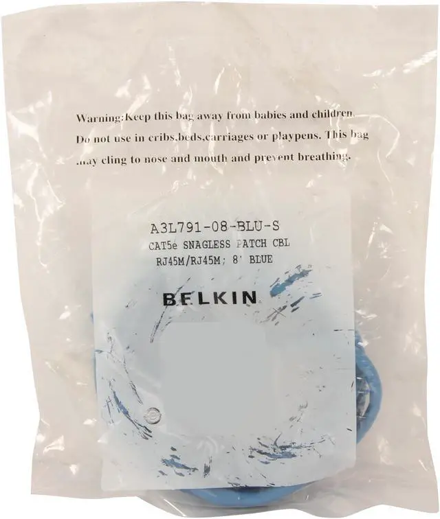 Alt view image 3 of 3 - Belkin A3L791-08-BLU-S 8 ft. Cat 5E Blue UTP RJ45M/RJ45M Snagless  Patch Cable