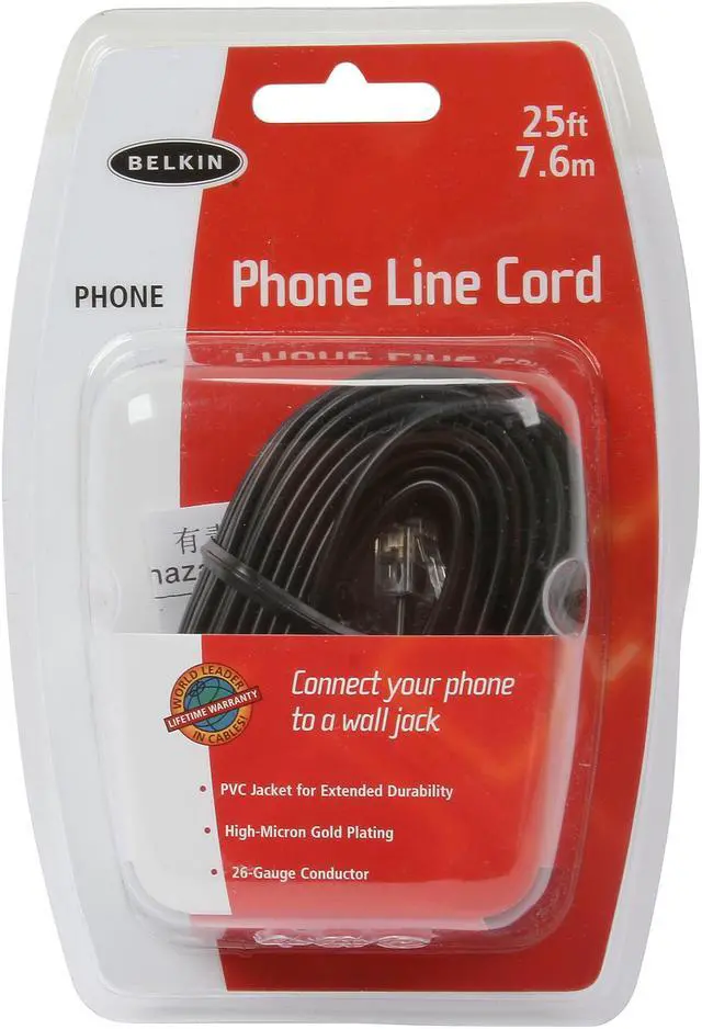 Alt view image 3 of 3 - Belkin Model F8V100-25-BK 25 ft. RJ-11 Phone Cable Male to Male