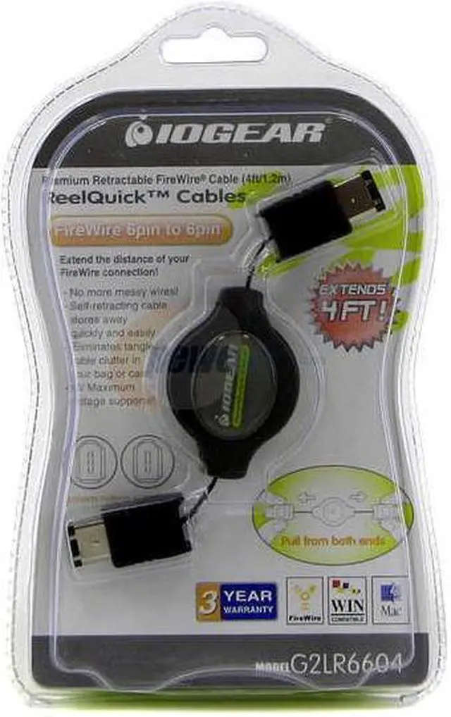 Main image of IOGEAR G2LR6604 4 FT Firewire Retractable Cable 4 ft. FireWire 6 to 6 Retractable Cable