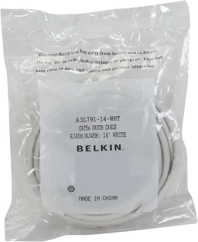 Alt view image 3 of 3 - Belkin A3L791-14-WHT 14 ft. Cat 5E White UTP RJ45M/RJ45M Patch Cable