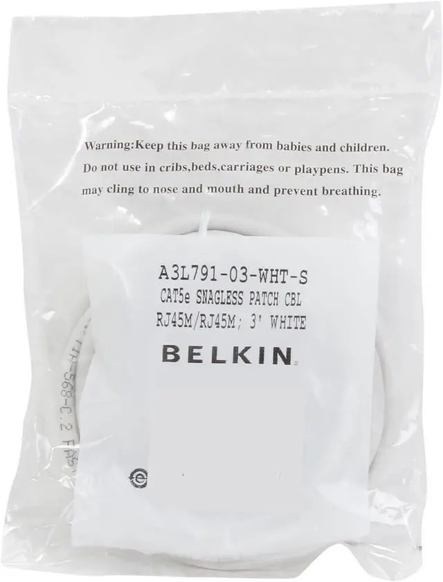 Alt view image 3 of 3 - Belkin A3L791-03-WHT-S 3 ft. Cat 5E White UTP RJ45M/RJ45M Snagless Patch Cable