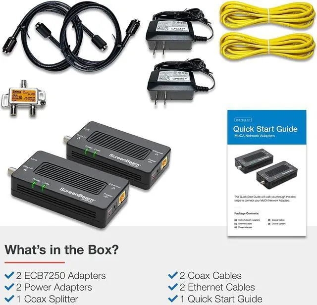 Alt view image 5 of 8 - SCREENBEAM ECB7250K02 MoCA 2.5 Network Adapter True 2.5 Gbps Ethernet Port for Ethernet Over Coax (2 Pack)