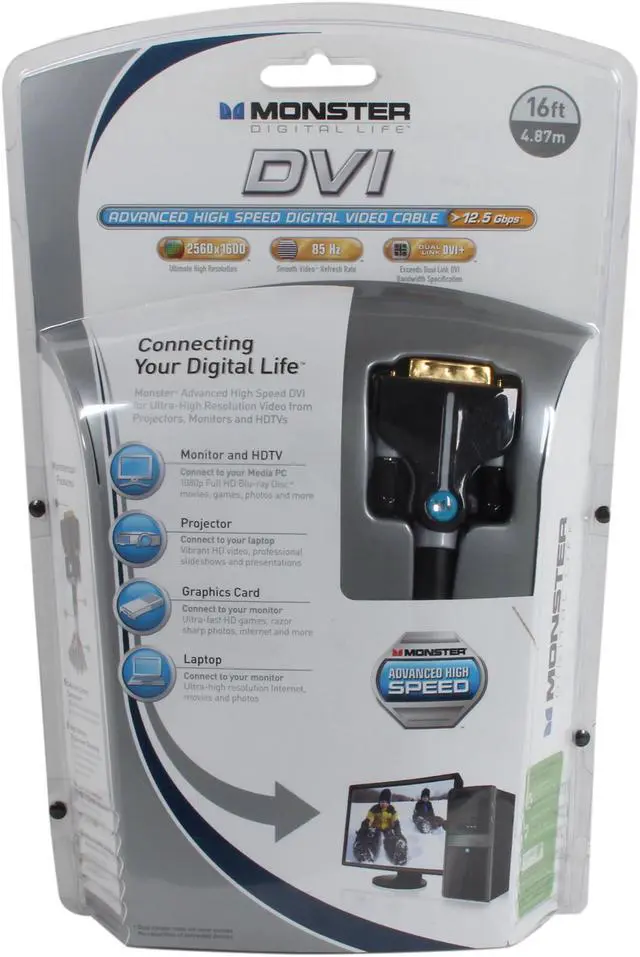 Alt view image 3 of 3 - Monster Cable 122092-00 Black DVI to DVI Male to Male Digital Life High Performance DVI-D Monitor Cable - Advanced High Speed