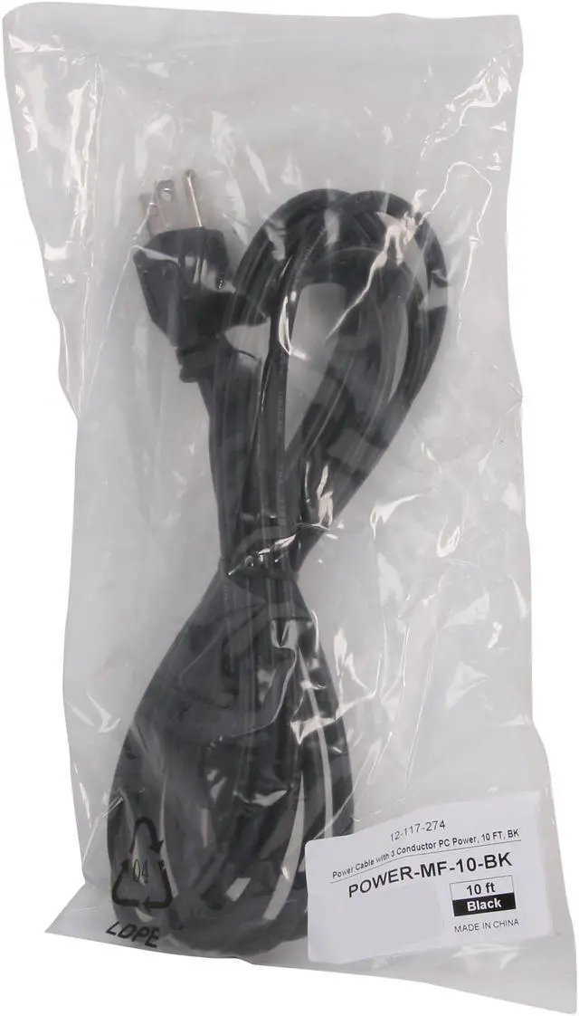 Alt view image 3 of 3 - Coboc POWER-MF-10-BK 18AWG Universal Power Cord for NEMA 5-15P to IEC320C13, Black (10 Feet/3.05 Meters)