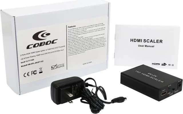 Alt view image 7 of 6 - Coboc HM-SPL-4KUP-1X2 2 Ports 1 in 2 out 4K2K HDMI Scaler splitter w/4K2K,1080P,3D HDCP Supports - Up & Down Scaling 1080P and UHD 4K at 24/25/30fps input.