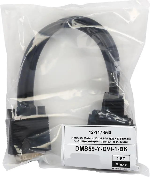 Alt view image 3 of 3 - Coboc DMS59-Y-DVI-1-BK 1ft Black Color LFH/DMS-59 Male to Dual DVI-I(24+1) Female Splitter Y Cable