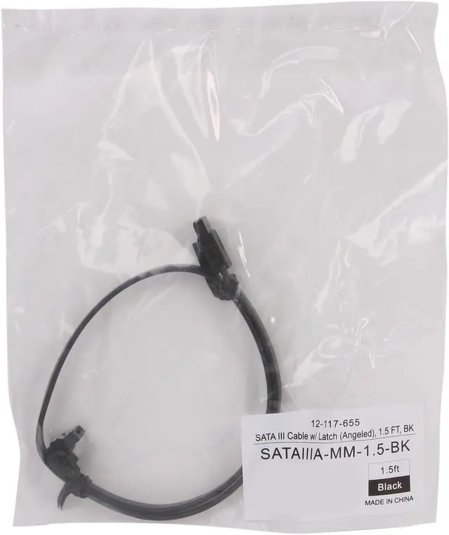 Alt view image 3 of 3 - Coboc 1.5 ft. Serial ATA (SATA) 3 Cable w/ Metal Latch - 90 Degree to 180 Degree (Black)