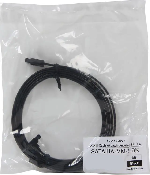 Alt view image 3 of 3 - Coboc 6 ft. Serial ATA (SATA) 3 Cable w/ Metal Latch - 90 Degree to 180 Degree (Black)