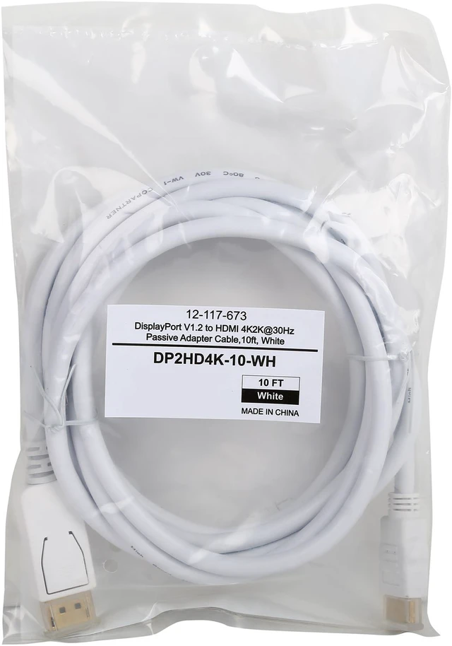 Alt view image 3 of 3 - Coboc DP2HD4K-10-WH 10ft White Color DisplayPort V1.2 to HDMI Passive Video Adapter Converter w/Audio - DP to HDMI - 4K x 2K
