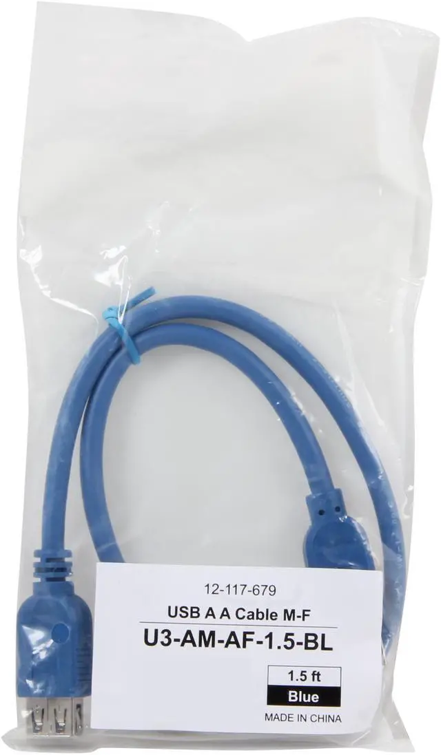 Alt view image 3 of 3 - Coboc U3-AM-AF-1.5-BL 1.5ft SuperSpeed 5Gbps USB 3.0 A Male to A Female Extension Cable,Nickel Plated,Blue,M-F