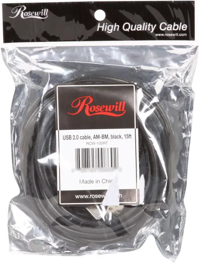 Alt view image 3 of 3 - Rosewill RCW-102RT - 15-Foot USB 2.0 A Male to B Male Cable, Black