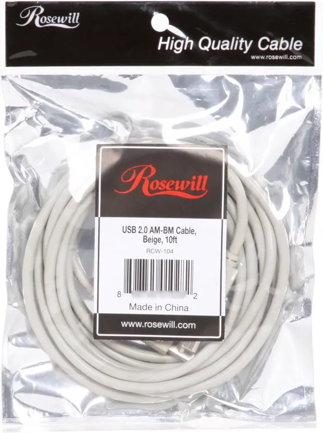 Alt view image 3 of 3 - Rosewill 10ft. USB2.0 A Male to B Male Cable, Beige, Model RCW-104
