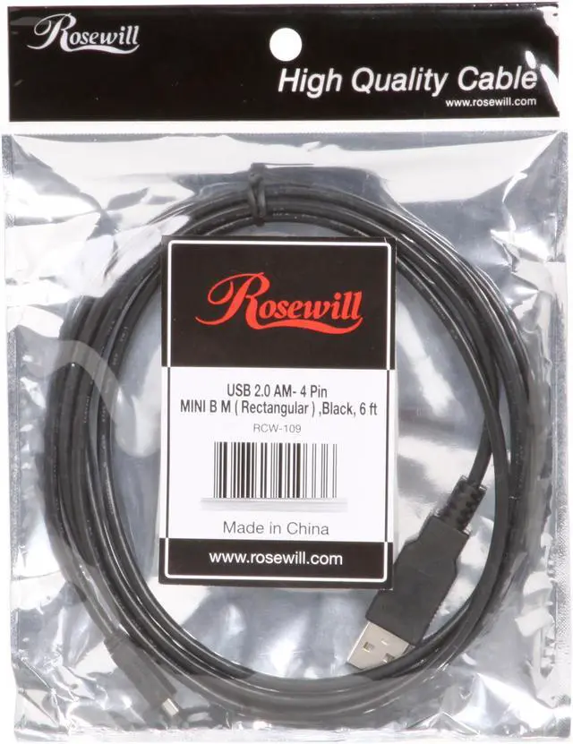 Alt view image 3 of 3 - Rosewill RCW-109 - 6-Foot USB 2.0 A Male to USB Mini 4-Pin Cable (Square Connector)