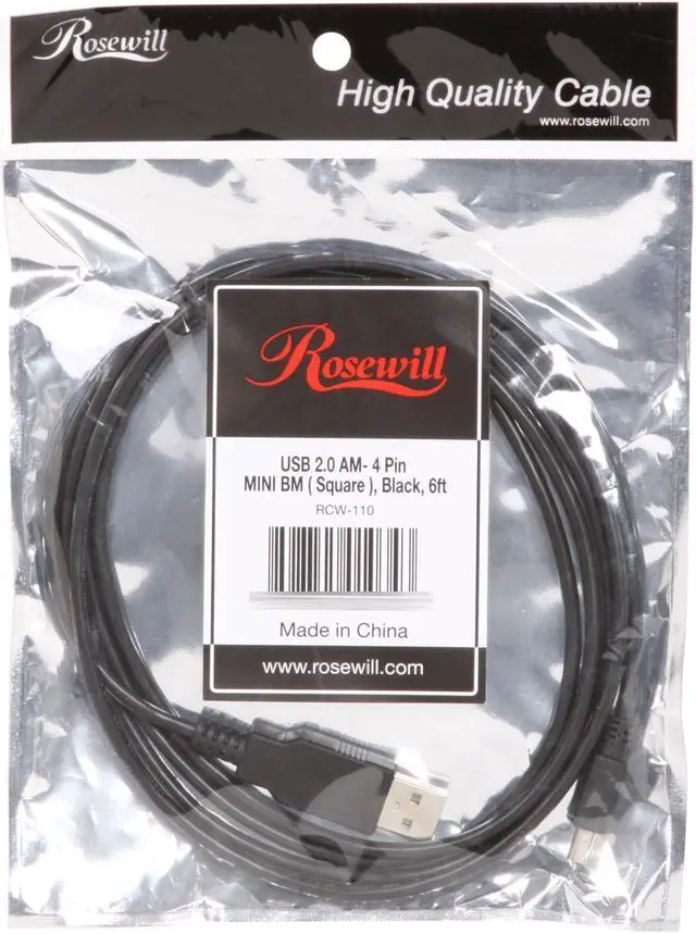 Alt view image 3 of 3 - Rosewill RCW-110 - USB Cable / 6-Foot USB 2.0 A Male to USB Mini 4-Pin Cable (Round Connector)
