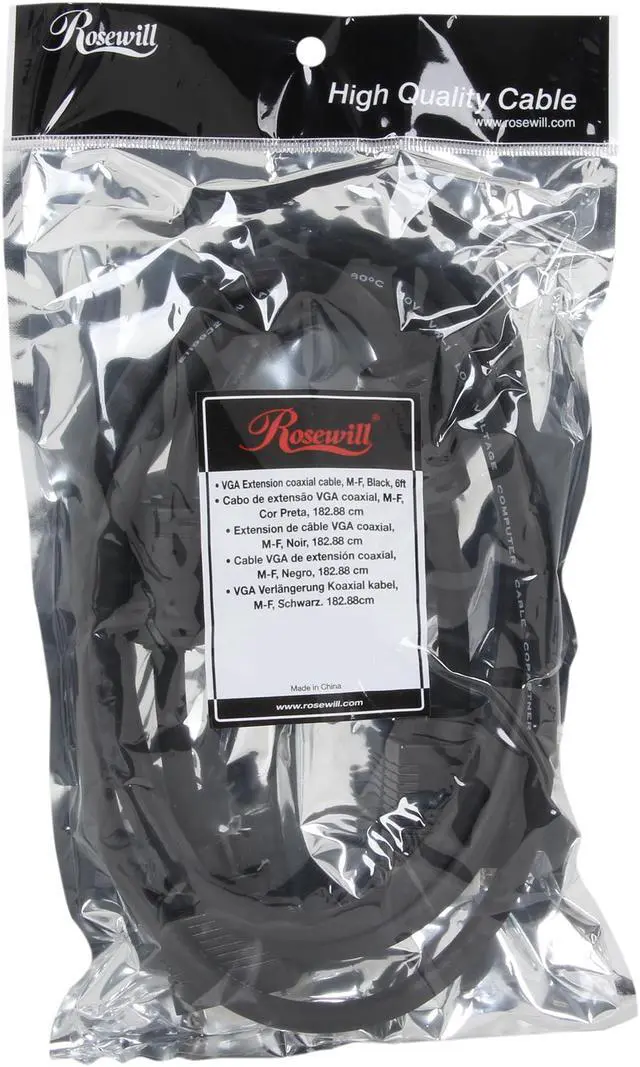 Alt view image 3 of 3 - Rosewill RCW-800 - 6-Foot VGA / SVGA Male to Female Extension Coaxial Cable with Dual Ferrites Cores