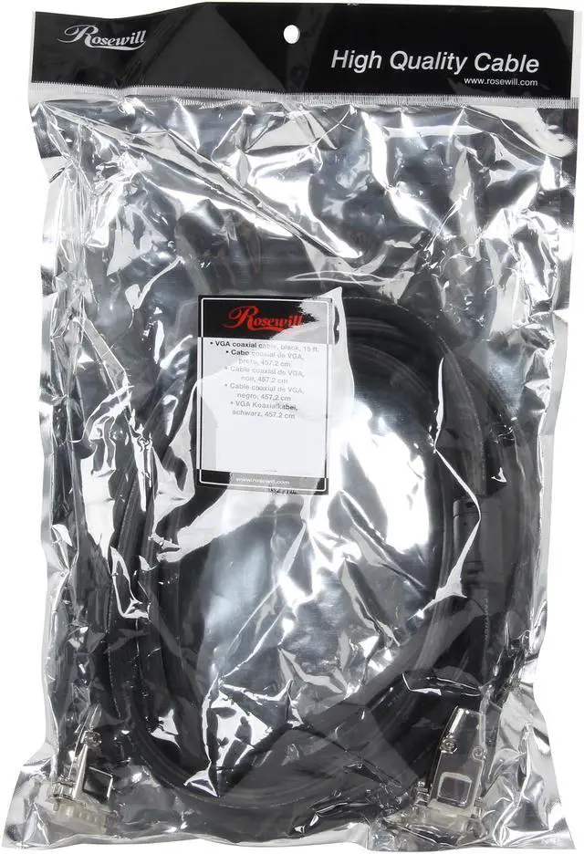 Alt view image 3 of 3 - Rosewill RCW-805 - 15-Foot VGA / SVGA Male to Male Coaxial Cable with Dual-Ferrite Cores and Metal Hood