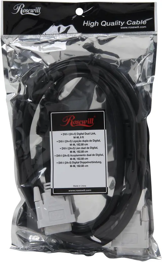 Alt view image 3 of 3 - Rosewill RCW-903 - 6-Foot DVI-I (24 + 5-Pin) Male Digital Dual-Link Cable with Ferrite Cores