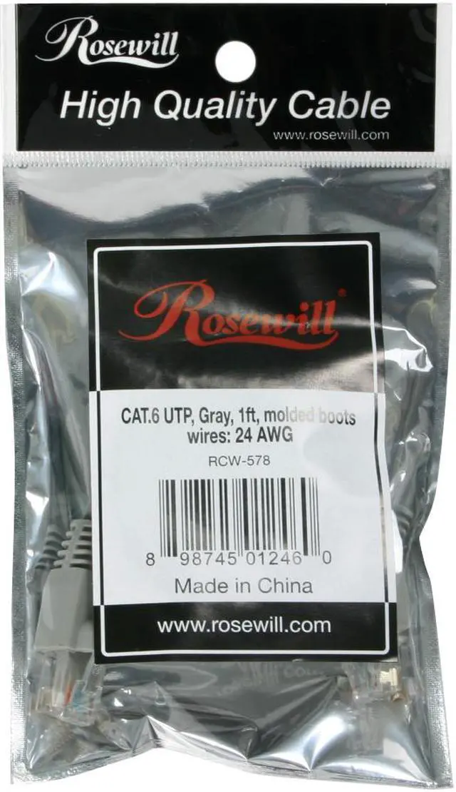 Alt view image 3 of 3 - Rosewill RCW-578 - 1-Foot Cat 6 Network Cable - Gray