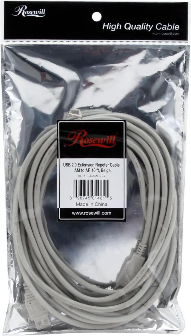 Alt view image 3 of 3 - Rosewill RC-16-U-AMF-BG - 16-Foot USB 2.0 A Male to A Female Extension Cable - Beige