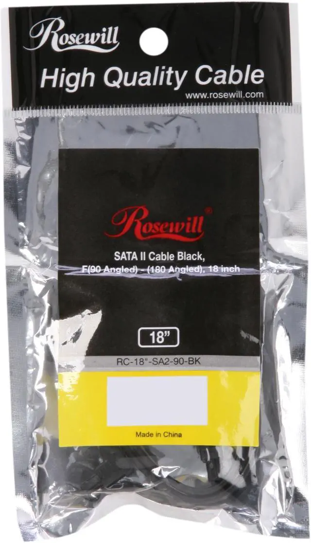 Alt view image 3 of 3 - Rosewill RC-18"-SA2-90-BK SATA Cable 90 Degree Right Angle SATA III 6.0 Gbps, SATA Cable 18 Inches, SATA 3 Cable - 18 Inches, Black