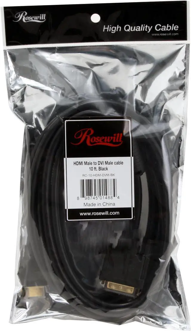 Alt view image 3 of 3 - Rosewill RC-10-HDM-DVM-BK - 10-Foot HDMI to DVI Cable (24 + 1-Pin)