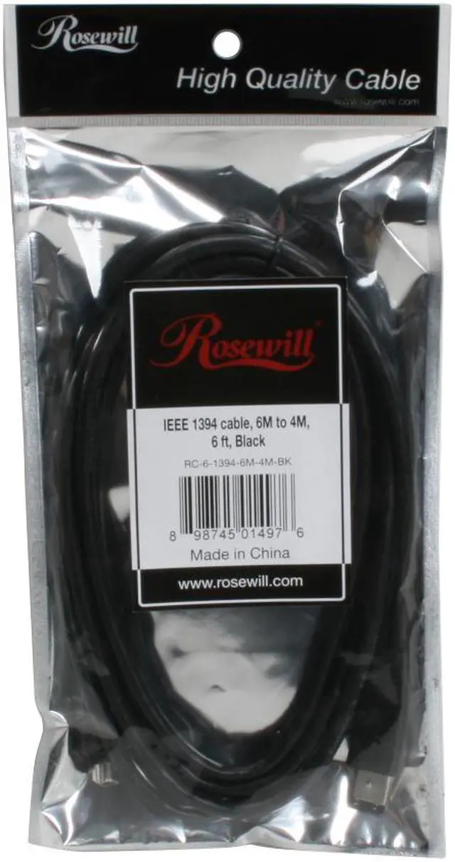 Alt view image 3 of 3 - Rosewill - 6-Foot IEEE 1394 6-Pin Male to 4-Pin Male FireWire Cable (RC-6-1394-6M-4M-BK)