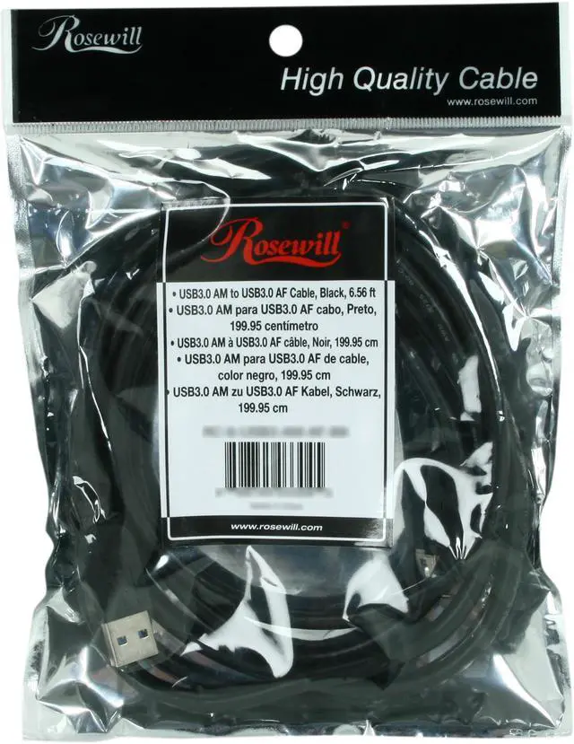 Alt view image 3 of 3 - Rosewill 6.56ft. USB3.0 A Male to A Female Extension Cable, Black, Model RC-6-USB3-AM-AF-BK
