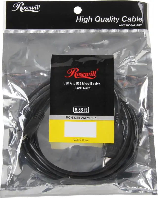 Alt view image 3 of 3 - Rosewill 6.5-Foot USB 2.0 A Male to Micro USB B (5-Pin) Cable, Black (RC-6-USB-AM-MB-BK)