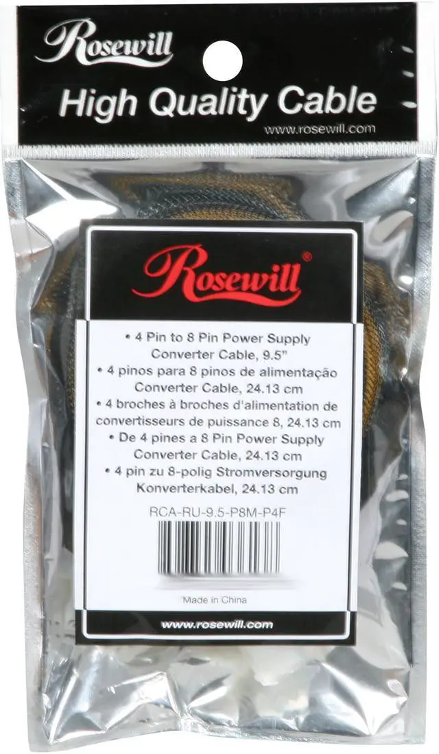 Alt view image 3 of 3 - Rosewill 9.5" EPS 8-Pin Male to ATX 4-Pin Female Cable with Cable Sleeve Model RCA-RU9.5-P8M-P4F