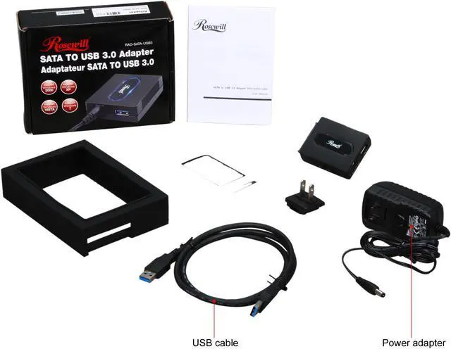 Alt view image 7 of 7 - Rosewill SATA 1.5 / 3.0 / 6.0 Gb/s Internal 2.5" & 3.5" HDD to USB 3.0 External Adapter w/ both 2.5" and 3.5" Black Silicon Protection Case for HDD