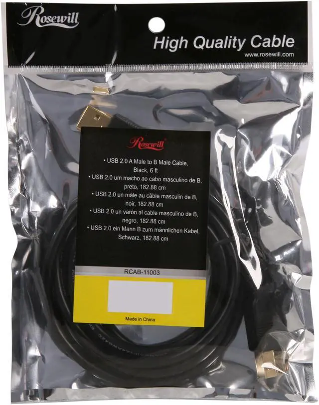 Alt view image 3 of 3 - Rosewill RCAB-11003 - 6-Foot USB 2.0 A Male to B Male Cable - Black, Gold Plated Connectors