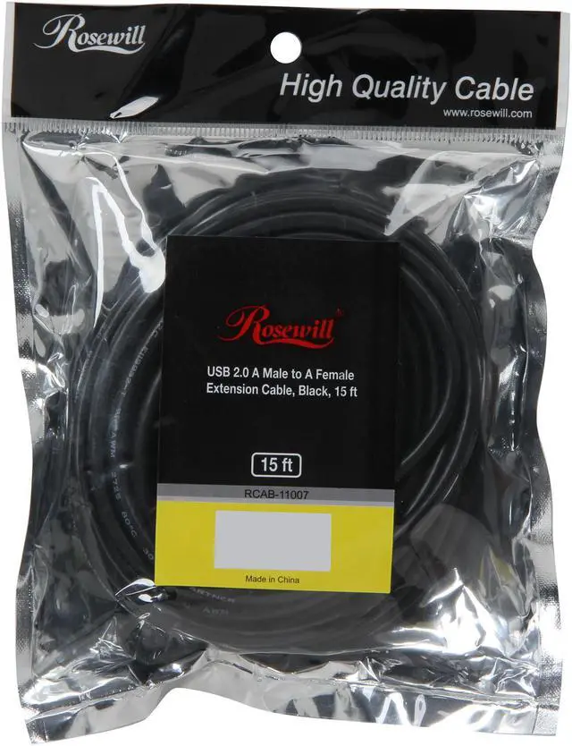 Alt view image 3 of 3 - Rosewill RCAB-11007 – 15 Feet USB A Male to A Female Extension Cable - Black, Gold Plated Connectors