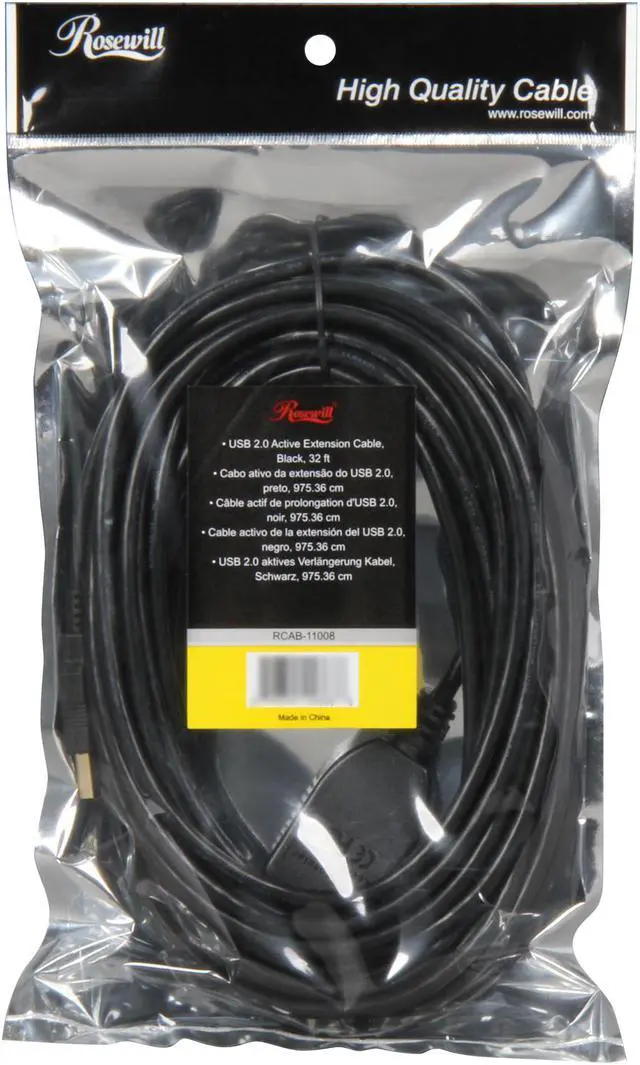 Alt view image 3 of 3 - Rosewill RCAB-11008 Black USB2.0 Active Extension Cable Supports Windows 7, Gold Plated, Black