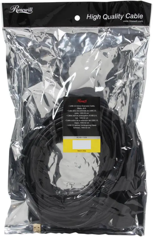 Alt view image 3 of 3 - Rosewill RCAB-11009 Black USB2.0 Active Extension Cable Supports Windows 7, Gold Plated, Black