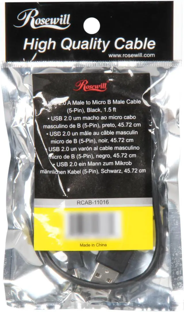 Alt view image 3 of 3 - Rosewill RCAB-11016 - 1.5-Foot USB 2.0 A Male to Micro B (5-Pin) Male Cable - Black