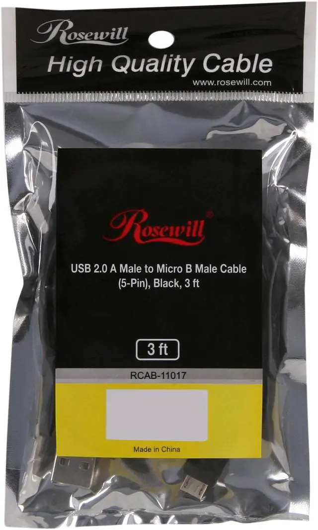 Alt view image 3 of 3 - Rosewill RCAB-11017 - 3-Foot USB 2.0 A Male to Micro B (5-Pin) Male Cable - Black