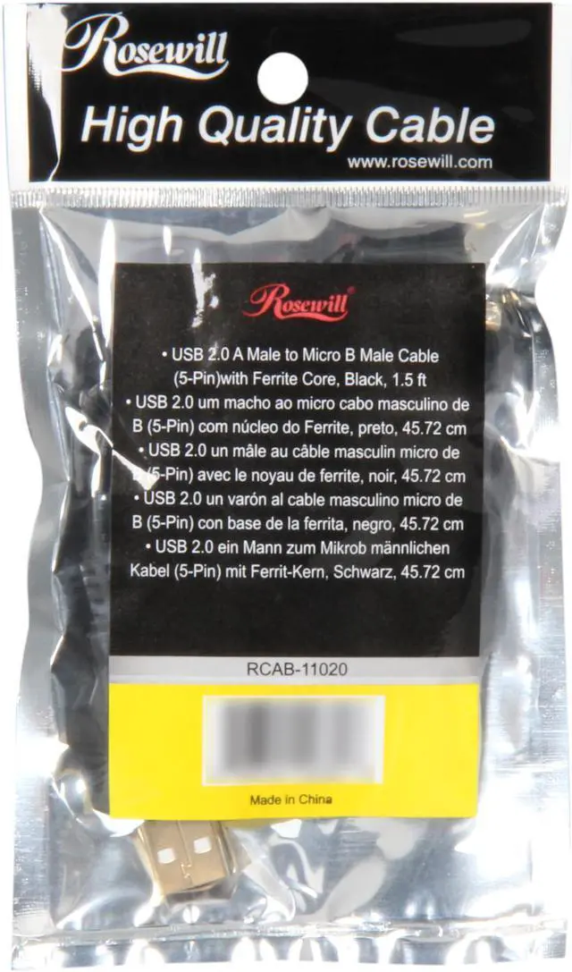 Alt view image 3 of 3 - Rosewill RCAB-11020 - 1.5-Foot USB 2.0 A Male to Micro B (5-Pin) Male Cable with Ferrite Core - Black with Gold Plated Connectors